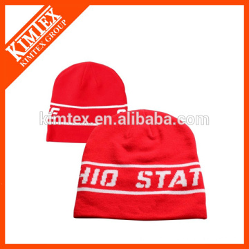 Red jacquard sports team beanie